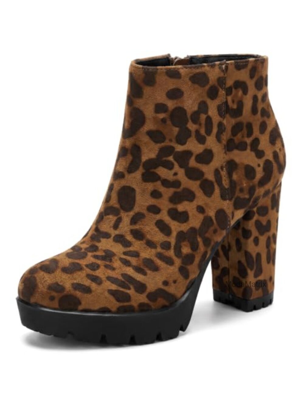 Faux Suede Platform Ankle Boots Block Heel Lug Sole Zip Booties